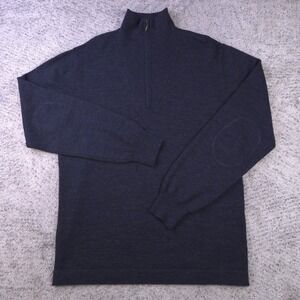 Stetson Sweater Mens Large Wool 100% Elbow Patches Mock‎ Neck Half Zip Charcoal